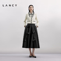 朗姿/LANCY2024秋季新中式高端国风短外套女丝毛蚕丝优雅上衣 米白色 3XL