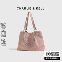 CHARLIE&KELLI CK品牌包包女包2024新款按扣托特包大容量通勤单肩包 粉色