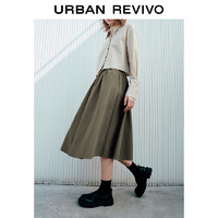 URBAN REVIVO UR2024春季新款女基础简约百搭宽松褶皱显瘦A型半裙UWU540005