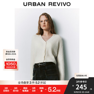 URBAN REVIVO UR2024秋冬女装时髦气质纯色V领软糯针织开衫UWU930114 米白 M