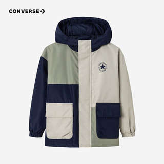 CONVERSE 匡威 童装男童拼接撞色加厚短款连帽棉服2023冬季新款儿童保暖外套 铬绿 160/76