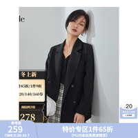 FANSILANEN范思蓝恩210024韩版垫肩廓形西装外套女春秋长袖时尚休闲西服上衣 黑色 M