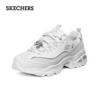 斯凯奇（Skechers）熊猫鞋女鞋厚底增高老爹鞋百搭休闲运动鞋小白鞋12241 WSL白色/银色 36.5