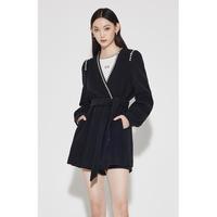 秋冬钉钻链配腰带显瘦裙式羊毛呢外套女