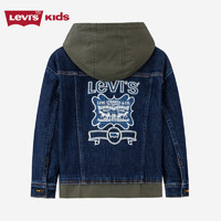 Levi's 李维斯 童装秋男童牛仔外套儿童连帽梭织拼接夹克 中世纪蓝 110/52(4)