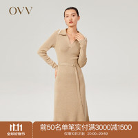 OVV 秋冬撞色饰边收腰系带翻领长袖针织连衣裙 GQZZJ31105A