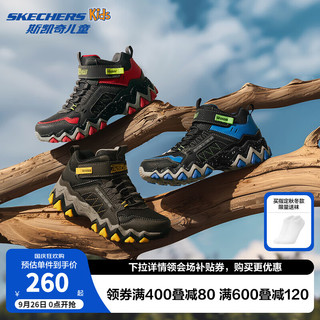 Skechers斯凯奇男童雪地靴儿童棉靴户外防水加绒运动鞋冬大童棉鞋406415L 黑色/蓝色/柠檬色/BBLM 32码