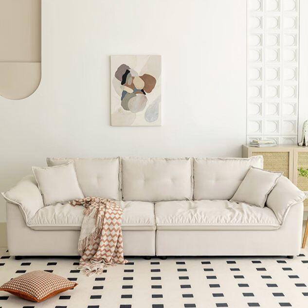 京东京造 云帆 奶油风布艺沙发 2.1m 防猫抓短绒布 小户型懒人单人民宿沙发