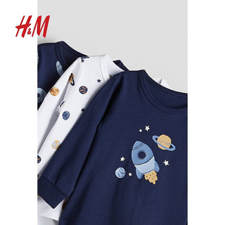 H&M2024秋季童装男婴幼童0-6个月3件装连体睡衣1101097 深蓝色/太空 90/48