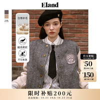 ELAND衣恋毛呢外套女复古人字纹挺阔棒球服冬 灰色(15)Grey S/160