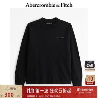 ABERCROMBIE & FITCH男装 24秋季复古宽松字母印花长袖T恤KI123-4181 黑色 XS (170/84A)