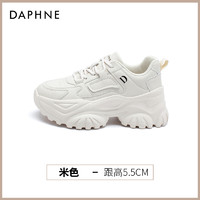 DAPHNE 达芙妮 百搭老爹鞋女秋冬加绒增高级厚底轻便小白休闲运动鞋子2023