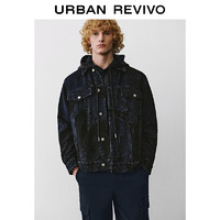 URBAN REVIVO UR2024冬季新款男时髦休闲设计感洗水翻领牛仔外套UML840095