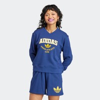 adidas 阿迪达斯 学院风印花运动V领套头卫衣女装adidas阿迪达斯官方outlets三叶草