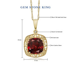 GEM STONE KING GSK2.74克拉石榴石配钻石吊坠黄10K金彩色宝石简约吊坠S925项链女