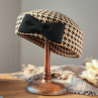 S SEDANCASESA 诗丹凯萨 贝雷帽女秋冬英伦空姐帽千鸟格蓓蕾帽羊毛呢礼帽时装毡帽