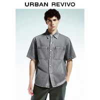 URBAN REVIVO UR2024秋季新款男装美式街头休闲洗水短袖牛仔衬衫UMF840073