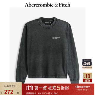 Abercrombie & Fitch 男装 24秋季新款美式复古做旧宽松圆领长袖T恤KI123-4080 黑灰色 M (180/100A)