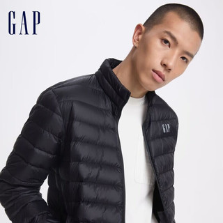 Gap男装2024秋季印花logo小立领羽绒服简约外套657225 黑色 165/88A(S)亚洲尺码