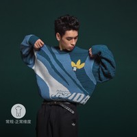 adidas 阿迪达斯 中古风徽章元素运动针织圆领套头衫男装adidas阿迪达斯三叶草