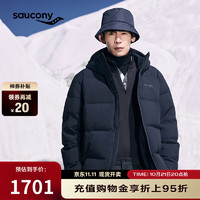 Saucony索康尼冬季男子中长款羽绒服户外运动保暖防风外套 正黑色 XL