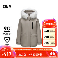 Semir 森马 中国国家地理系列羽绒服女防护外套中长款2024冬宽松 茶灰（灰鸭绒）20713 150/76A/XS