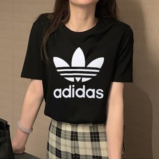 adidas ORIGINALS 女式t恤宽松透气修身圆领服简约时尚训练健身跑步运动休闲短袖