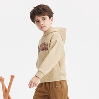 马骑顿（MQD）童装男大童卡通字母小熊潮酷连帽卫衣冬季加绒 卡其色 160cm