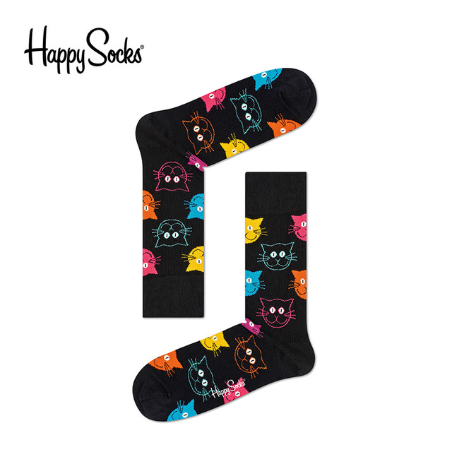 Happy Socks 袜子女秋冬多巴胺棉袜大笑猫猫中筒袜
