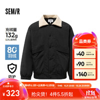 Semir 森马 羽绒服男中长款2024冬仿羊羔绒夹克宽松三防外套 黑色(灰鸭绒)90001 180/96A/XL