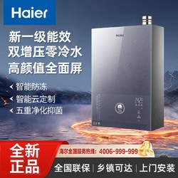 Haier 海尔 燃气热水器16升恒温一级能效零冷水双增压抑菌家用冷凝式防冻