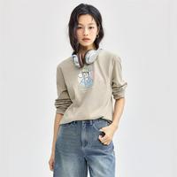 GIORDANO 佐丹奴 油画主题印花T恤女秋季2024年纯棉上衣针织圆领长袖T恤女款