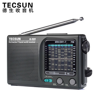 移动端、京东百亿补贴：TECSUN 德生 老年人全波段收音机广播半导体 便携式老人半导体迷你909套装 黑色推荐款