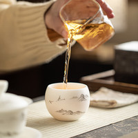 金镶玉吕承明老师手绘 羊脂玉瓷主人杯 单杯品茗杯国风手绘喝茶茶具礼盒 吕承明羊脂玉瓷归鹤主人杯