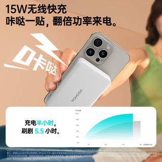 罗马仕（ROMOSS）磁吸充电宝QI2.0认证 真无线15W+有线30W双向快充移动电源 支持Magsafe 适用于苹果12-15 远峰蓝 【升级QI2.0】30W丨10000mAh丨蓝