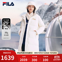 FILA 斐乐 女士长款羽绒服休闲简约连帽加厚大衣女装外套 云菇白-WT 180/96A/XXL