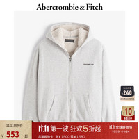 Abercrombie & Fitch 男装 24秋冬新款美式仿羊羔绒双拉链连帽外套卫衣KI122-4367 浅灰色 XS (170/84A)