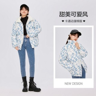 Semir 森马 棉服外套女宽松立领厚款口袋内里加绒花棉袄女冬季