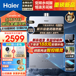 海尔（Haier）【重磅首发】燃气热水器天然气恒温无极变频水伺服下置风机密闭稳燃舱家用节能低噪抗风强排式 16L 银河【首发高配】变频水伺服+UV除菌洗