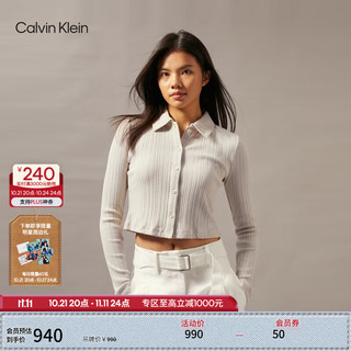 卡尔文·克莱恩 Calvin Klein Jeans24秋季女士休闲简约ck刺绣纽扣衬衫领修身T恤J224673 PD7-卡其米 L