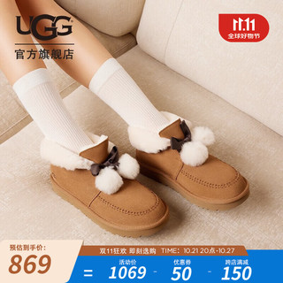 UGG 女士时尚舒适平底圆头蝴蝶结翻折鞋口茸茸休闲鞋 1153517 栗色 37