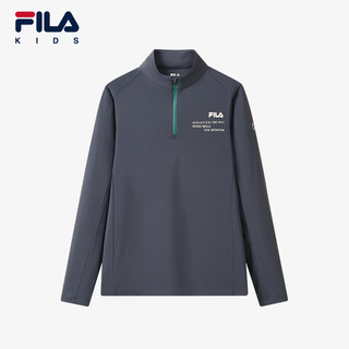 FILA 斐乐 儿童童装2024冬新款长袖T恤男女中大童磨毛运动训练上衣