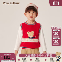 Paw in Paw PawinPaw卡通小熊童装2024年秋冬男宝毛织马甲 Red红色/20 110cm