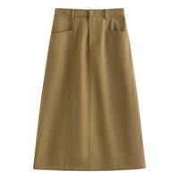 复古通勤开叉半身裙女2024春秋季百搭舒适全棉中长A字裙子