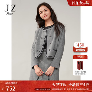 Juzui 玖姿 摩登复古千鸟格纹休闲外套女2024秋JWDQ40511 格黑 M