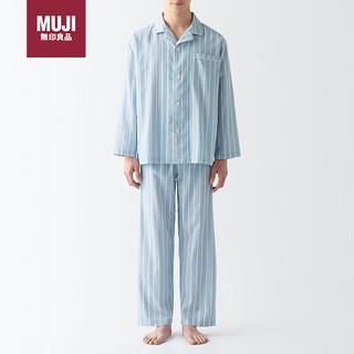 MUJI 無印良品 无印良品（MUJI）男式无侧缝双层纱织睡衣家居服FB0YDC4S 烟熏蓝色条纹 M