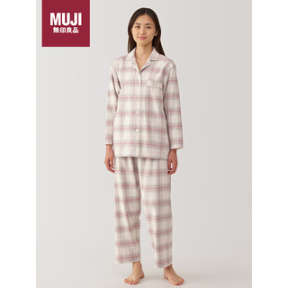 MUJI 無印良品 无印良品（MUJI）女式 无侧缝法兰绒 睡衣 家居服套装  烟熏粉色格纹4A M