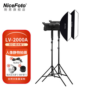 NiceFoto 耐思LV-2000A 儿童太阳顶灯常亮LED专业服装直播间影棚视频拍照柔光背景发丝聚光球形补光灯套装 200w双灯+双灯架+双方形柔光箱（人物静物拍摄）