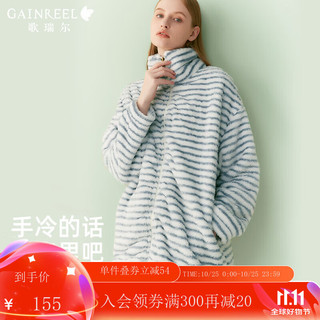 GAINREEL 歌瑞尔 外穿超柔软法兰绒疗愈睡眠保暖睡衣冬加厚珊瑚绒家居服套装 女装 蓝白条纹 XL