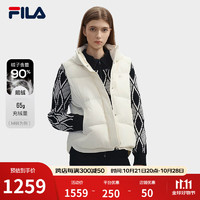 FILA 斐乐高质VC羽绒女士羽绒马甲2024冬时尚休闲宽松保暖连帽上衣 雾莲白-IV 165/84A/M